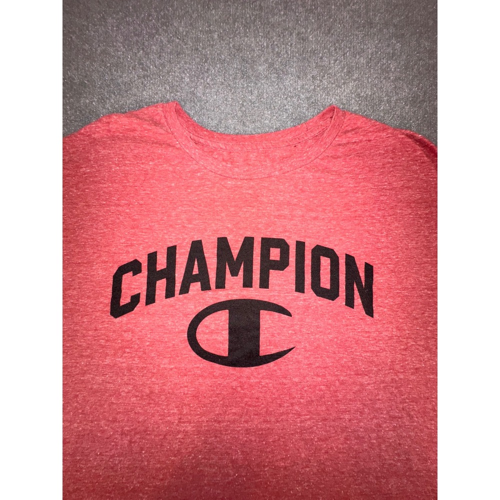 Champion Mens 2XL Red Heathered Graphic T-Shirt Short Sleeve Big Logo Cotton